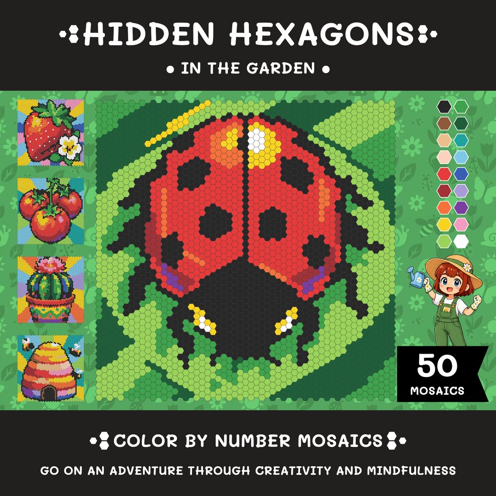 Hidden Hexagons: In the Garden color-by-number book cover